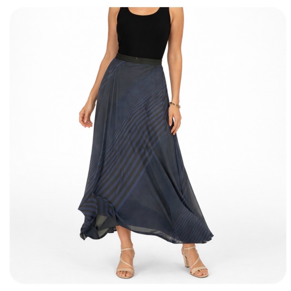 Pleione Black & Blue Asymmetrical Maxi Skirt | Size Large | Made in USA
